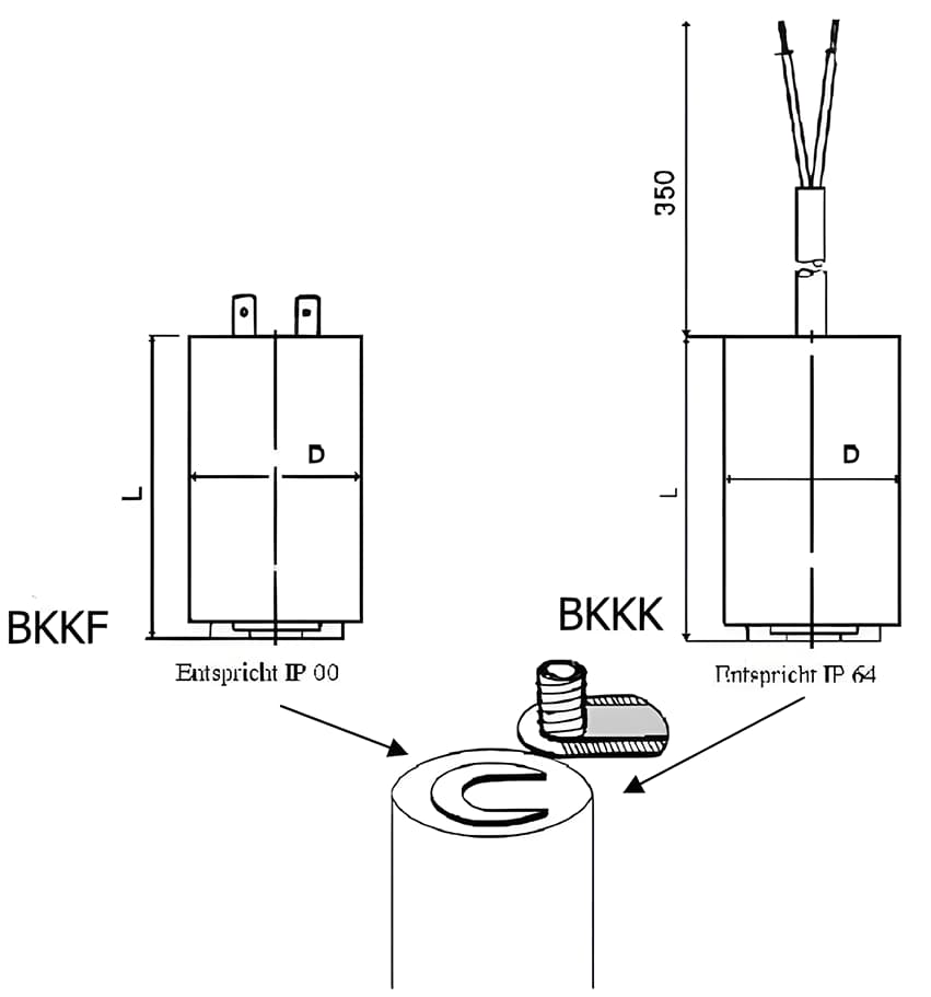 Kondensatoren - Kunststoffbecher mit Flachsteckerzunge
