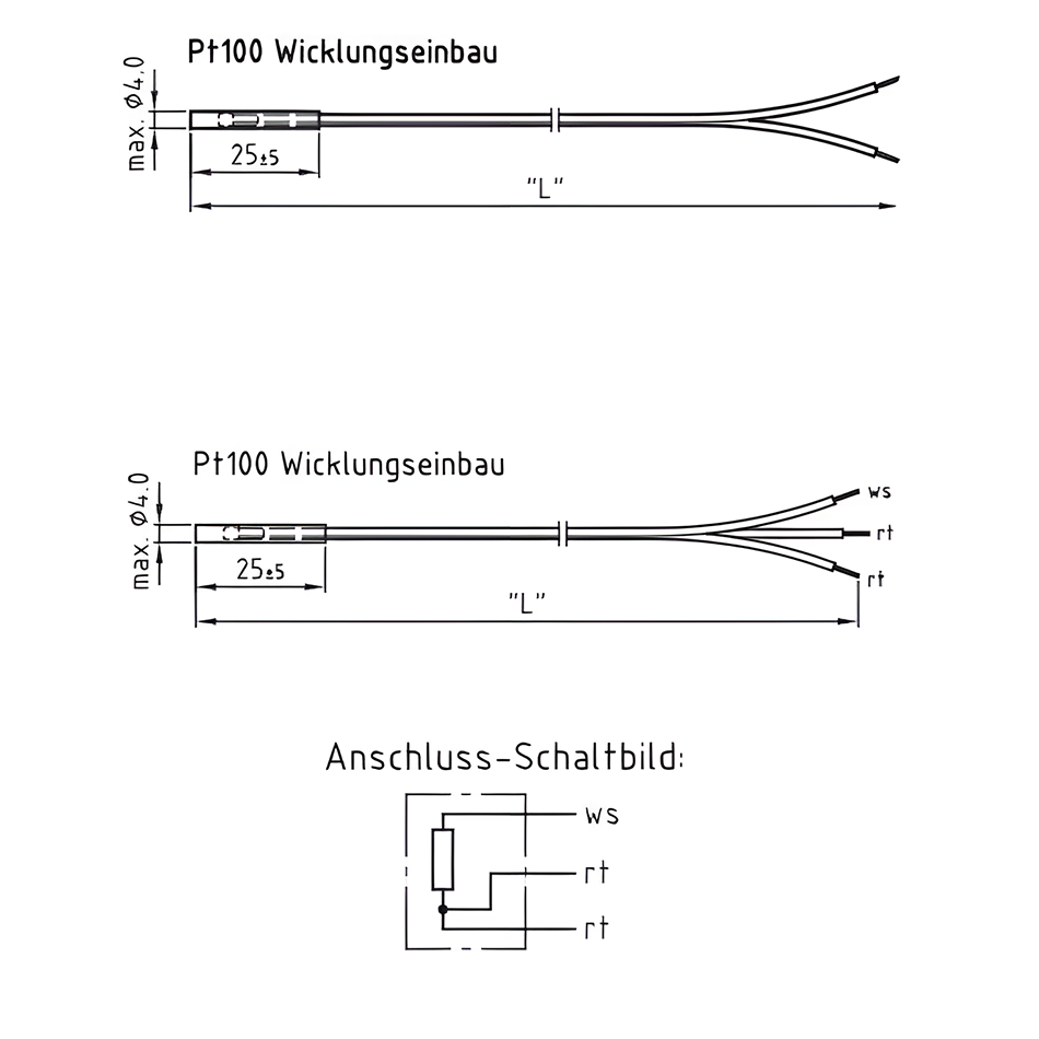PT 1000 - Temperature sensor for winding installation (2-wire)