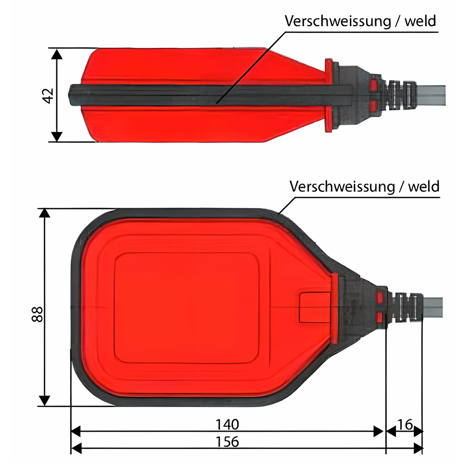 Schwimmschalter zum Leeren (rot)