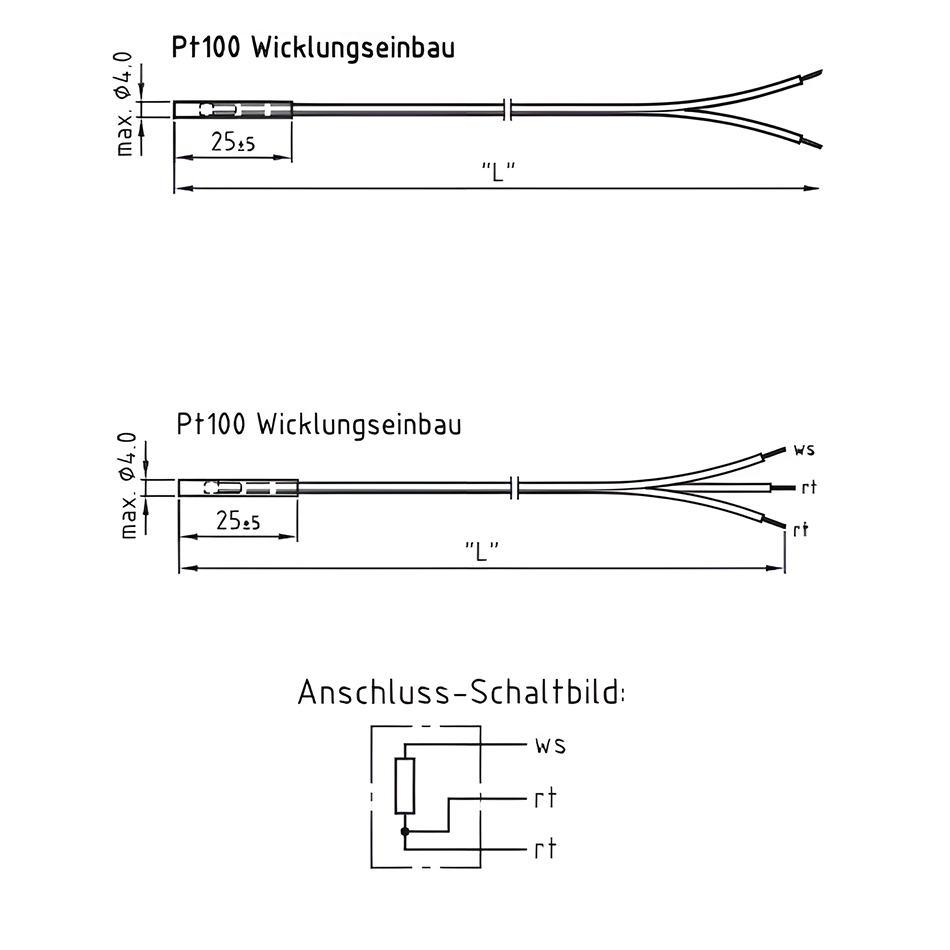 PT 100 temperature sensor for winding installation (2-wire)