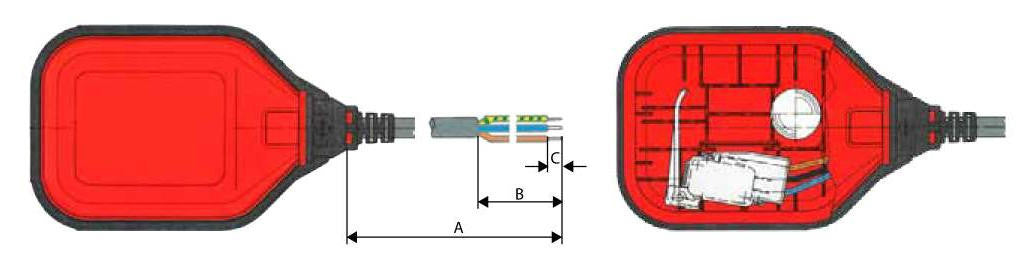Float switch for emptying (red)